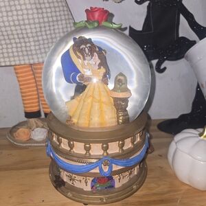 Beauty and the Beast Snow Globe with Rose Topper